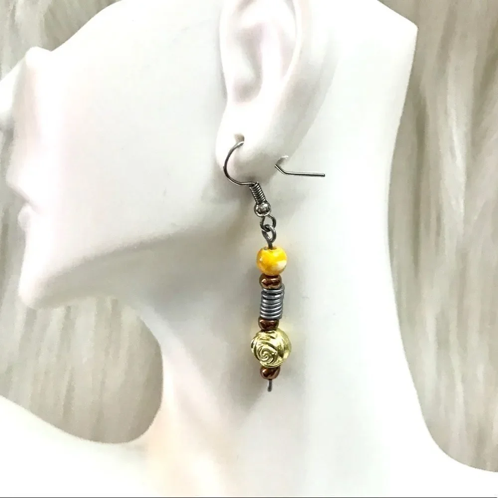 Yellow Beaded Dangle Earrings